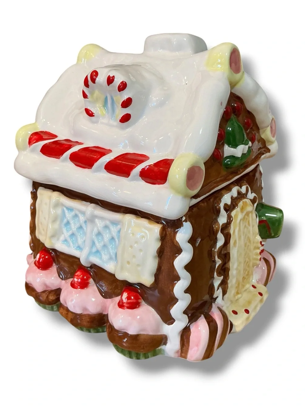 Vintage Festive Gingerbread House Ceramic Cookie Jar